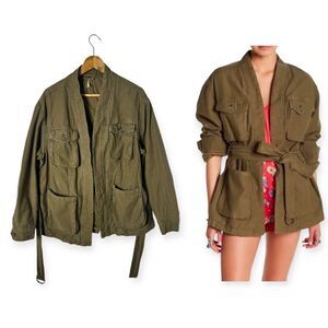Free People Utility Jacket Women’s Small Belted Olive Green Bohemian Bomber Coat